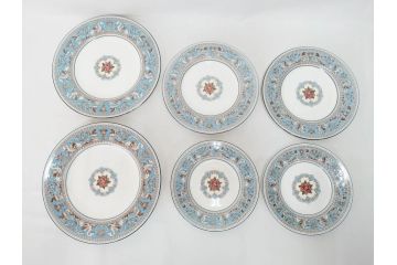 イギリス　WEDGWOOD(ウェッジウッド)　FLORENTINE TURQUOISE(フロレンティーン ターコイズ)　食卓が華やぐプレート6枚セット(グロテスク文様、フルーツ、果物、中皿、洋食器、英国)(R-081220)