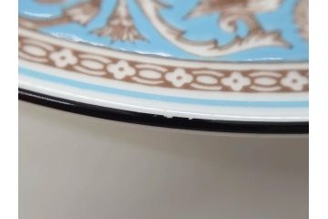 イギリス　WEDGWOOD(ウェッジウッド)　FLORENTINE TURQUOISE(フロレンティーン ターコイズ)　食卓が華やぐプレート6枚セット(グロテスク文様、フルーツ、果物、中皿、洋食器、英国)(R-081220)