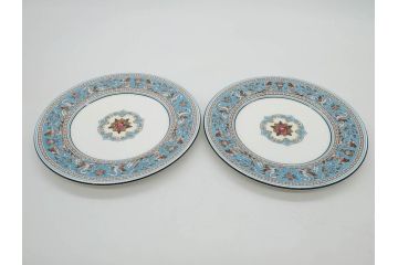 イギリス　WEDGWOOD(ウェッジウッド)　FLORENTINE TURQUOISE(フロレンティーン ターコイズ)　食卓が華やぐプレート6枚セット(グロテスク文様、フルーツ、果物、中皿、洋食器、英国)(R-081220)
