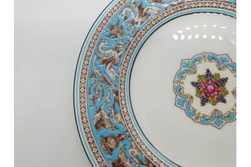 イギリス　WEDGWOOD(ウェッジウッド)　FLORENTINE TURQUOISE(フロレンティーン ターコイズ)　食卓が華やぐプレート6枚セット(グロテスク文様、フルーツ、果物、中皿、洋食器、英国)(R-081220)