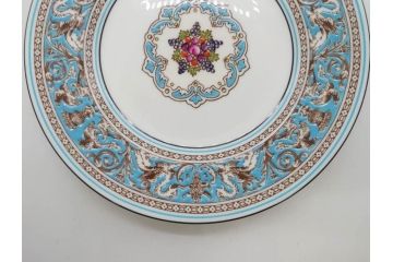 イギリス　WEDGWOOD(ウェッジウッド)　FLORENTINE TURQUOISE(フロレンティーン ターコイズ)　食卓が華やぐプレート6枚セット(グロテスク文様、フルーツ、果物、中皿、洋食器、英国)(R-081220)