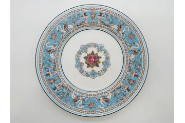 イギリス　WEDGWOOD(ウェッジウッド)　FLORENTINE TURQUOISE(フロレンティーン ターコイズ)　食卓が華やぐプレート6枚セット(グロテスク文様、フルーツ、果物、中皿、洋食器、英国)(R-081220)