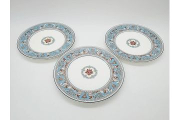 イギリス　WEDGWOOD(ウェッジウッド)　FLORENTINE TURQUOISE(フロレンティーン ターコイズ)　フォーマルな雰囲気漂うプレート9枚セット(グロテスク文様、フルーツ、果物、中皿、洋食器、英国)(R-081221)