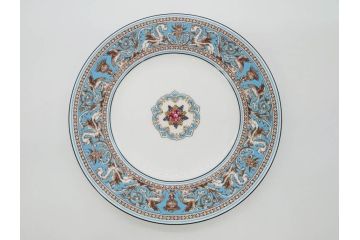 イギリス　WEDGWOOD(ウェッジウッド)　FLORENTINE TURQUOISE(フロレンティーン ターコイズ)　フォーマルな雰囲気漂うプレート9枚セット(グロテスク文様、フルーツ、果物、中皿、洋食器、英国)(R-081221)