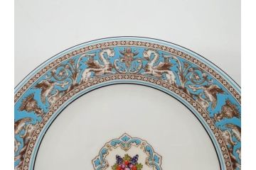 イギリス　WEDGWOOD(ウェッジウッド)　FLORENTINE TURQUOISE(フロレンティーン ターコイズ)　フォーマルな雰囲気漂うプレート9枚セット(グロテスク文様、フルーツ、果物、中皿、洋食器、英国)(R-081221)