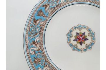 イギリス　WEDGWOOD(ウェッジウッド)　FLORENTINE TURQUOISE(フロレンティーン ターコイズ)　フォーマルな雰囲気漂うプレート9枚セット(グロテスク文様、フルーツ、果物、中皿、洋食器、英国)(R-081221)