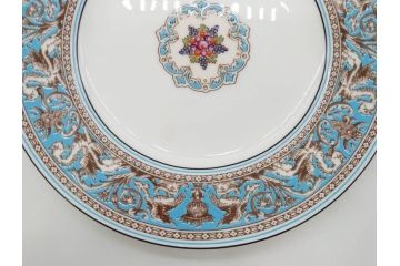 イギリス　WEDGWOOD(ウェッジウッド)　FLORENTINE TURQUOISE(フロレンティーン ターコイズ)　フォーマルな雰囲気漂うプレート9枚セット(グロテスク文様、フルーツ、果物、中皿、洋食器、英国)(R-081221)