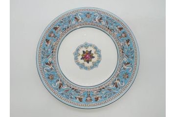 イギリス　WEDGWOOD(ウェッジウッド)　FLORENTINE TURQUOISE(フロレンティーン ターコイズ)　フォーマルな雰囲気漂うプレート9枚セット(グロテスク文様、フルーツ、果物、中皿、洋食器、英国)(R-081221)