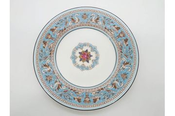 イギリス　WEDGWOOD(ウェッジウッド)　FLORENTINE TURQUOISE(フロレンティーン ターコイズ)　フォーマルな雰囲気漂うプレート9枚セット(グロテスク文様、フルーツ、果物、中皿、洋食器、英国)(R-081221)