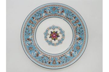 イギリス　WEDGWOOD(ウェッジウッド)　FLORENTINE TURQUOISE(フロレンティーン ターコイズ)　フォーマルな雰囲気漂うプレート9枚セット(グロテスク文様、フルーツ、果物、中皿、洋食器、英国)(R-081221)