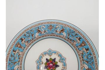 イギリス　WEDGWOOD(ウェッジウッド)　FLORENTINE TURQUOISE(フロレンティーン ターコイズ)　フォーマルな雰囲気漂うプレート9枚セット(グロテスク文様、フルーツ、果物、中皿、洋食器、英国)(R-081221)