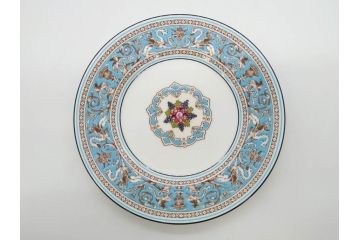 イギリス　WEDGWOOD(ウェッジウッド)　FLORENTINE TURQUOISE(フロレンティーン ターコイズ)　フォーマルな雰囲気漂うプレート9枚セット(グロテスク文様、フルーツ、果物、中皿、洋食器、英国)(R-081221)
