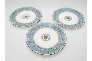 イギリス　WEDGWOOD(ウェッジウッド)　FLORENTINE TURQUOISE(フロレンティーン ターコイズ)　エキゾチックなデザインが目を引くプレート9枚セット(グロテスク文様、フルーツ、果物、中皿、洋食器、英国)(R-081222)