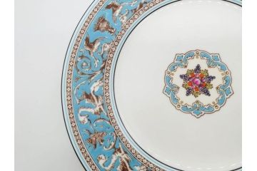イギリス　WEDGWOOD(ウェッジウッド)　FLORENTINE TURQUOISE(フロレンティーン ターコイズ)　エキゾチックなデザインが目を引くプレート9枚セット(グロテスク文様、フルーツ、果物、中皿、洋食器、英国)(R-081222)