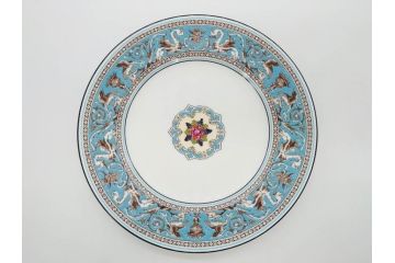 イギリス　WEDGWOOD(ウェッジウッド)　FLORENTINE TURQUOISE(フロレンティーン ターコイズ)　エキゾチックなデザインが目を引くプレート9枚セット(グロテスク文様、フルーツ、果物、中皿、洋食器、英国)(R-081222)