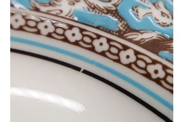 イギリス　WEDGWOOD(ウェッジウッド)　FLORENTINE TURQUOISE(フロレンティーン ターコイズ)　エキゾチックなデザインが目を引くプレート9枚セット(グロテスク文様、フルーツ、果物、中皿、洋食器、英国)(R-081222)