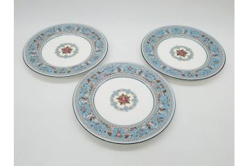 イギリス　WEDGWOOD(ウェッジウッド)　FLORENTINE TURQUOISE(フロレンティーン ターコイズ)　エキゾチックなデザインが目を引くプレート9枚セット(グロテスク文様、フルーツ、果物、中皿、洋食器、英国)(R-081222)