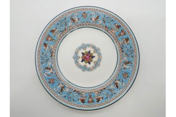 イギリス　WEDGWOOD(ウェッジウッド)　FLORENTINE TURQUOISE(フロレンティーン ターコイズ)　エキゾチックなデザインが目を引くプレート9枚セット(グロテスク文様、フルーツ、果物、中皿、洋食器、英国)(R-081222)