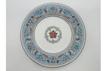 イギリス　WEDGWOOD(ウェッジウッド)　FLORENTINE TURQUOISE(フロレンティーン ターコイズ)　エキゾチックなデザインが目を引くプレート9枚セット(グロテスク文様、フルーツ、果物、中皿、洋食器、英国)(R-081222)