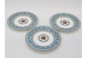 イギリス　WEDGWOOD(ウェッジウッド)　FLORENTINE TURQUOISE(フロレンティーン ターコイズ)　エキゾチックなデザインが目を引くプレート9枚セット(グロテスク文様、フルーツ、果物、中皿、洋食器、英国)(R-081222)