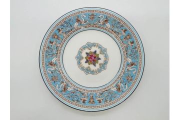 イギリス　WEDGWOOD(ウェッジウッド)　FLORENTINE TURQUOISE(フロレンティーン ターコイズ)　エキゾチックなデザインが目を引くプレート9枚セット(グロテスク文様、フルーツ、果物、中皿、洋食器、英国)(R-081222)