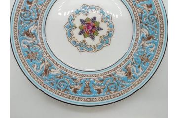 イギリス　WEDGWOOD(ウェッジウッド)　FLORENTINE TURQUOISE(フロレンティーン ターコイズ)　エキゾチックなデザインが目を引くプレート9枚セット(グロテスク文様、フルーツ、果物、中皿、洋食器、英国)(R-081222)