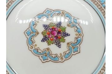 イギリス　WEDGWOOD(ウェッジウッド)　FLORENTINE TURQUOISE(フロレンティーン ターコイズ)　エキゾチックなデザインが目を引くプレート9枚セット(グロテスク文様、フルーツ、果物、中皿、洋食器、英国)(R-081222)