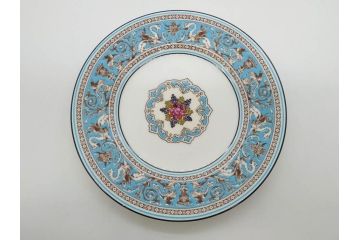 イギリス　WEDGWOOD(ウェッジウッド)　FLORENTINE TURQUOISE(フロレンティーン ターコイズ)　エキゾチックなデザインが目を引くプレート9枚セット(グロテスク文様、フルーツ、果物、中皿、洋食器、英国)(R-081222)