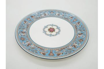 イギリス　WEDGWOOD(ウェッジウッド)　FLORENTINE TURQUOISE(フロレンティーン ターコイズ)　食卓を華やかに演出するプレート4枚セット(グロテスク文様、フルーツ、果物、大皿、スーププレート、洋食器、英国)(R-081223)