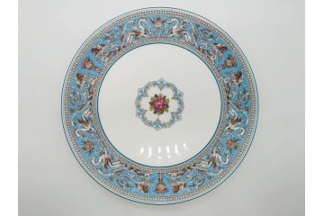 イギリス　WEDGWOOD(ウェッジウッド)　FLORENTINE TURQUOISE(フロレンティーン ターコイズ)　食卓を華やかに演出するプレート4枚セット(グロテスク文様、フルーツ、果物、大皿、スーププレート、洋食器、英国)(R-081223)
