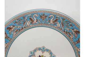 イギリス　WEDGWOOD(ウェッジウッド)　FLORENTINE TURQUOISE(フロレンティーン ターコイズ)　食卓を華やかに演出するプレート4枚セット(グロテスク文様、フルーツ、果物、大皿、スーププレート、洋食器、英国)(R-081223)