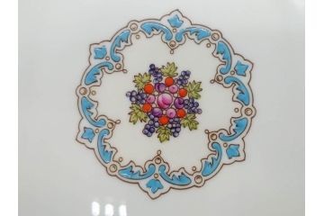 イギリス　WEDGWOOD(ウェッジウッド)　FLORENTINE TURQUOISE(フロレンティーン ターコイズ)　食卓を華やかに演出するプレート4枚セット(グロテスク文様、フルーツ、果物、大皿、スーププレート、洋食器、英国)(R-081223)