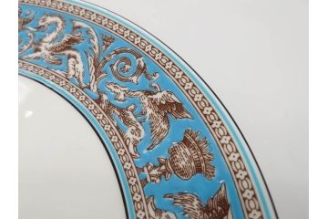 イギリス　WEDGWOOD(ウェッジウッド)　FLORENTINE TURQUOISE(フロレンティーン ターコイズ)　食卓を華やかに演出するプレート4枚セット(グロテスク文様、フルーツ、果物、大皿、スーププレート、洋食器、英国)(R-081223)