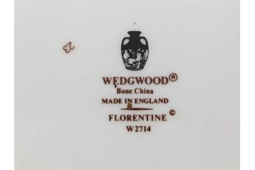 イギリス　WEDGWOOD(ウェッジウッド)　FLORENTINE TURQUOISE(フロレンティーン ターコイズ)　食卓を華やかに演出するプレート4枚セット(グロテスク文様、フルーツ、果物、大皿、スーププレート、洋食器、英国)(R-081223)