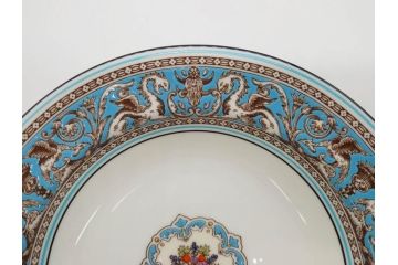 イギリス　WEDGWOOD(ウェッジウッド)　FLORENTINE TURQUOISE(フロレンティーン ターコイズ)　食卓を華やかに演出するプレート4枚セット(グロテスク文様、フルーツ、果物、大皿、スーププレート、洋食器、英国)(R-081223)