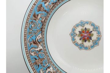 イギリス　WEDGWOOD(ウェッジウッド)　FLORENTINE TURQUOISE(フロレンティーン ターコイズ)　食卓を華やかに演出するプレート4枚セット(グロテスク文様、フルーツ、果物、大皿、スーププレート、洋食器、英国)(R-081223)