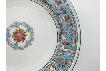 イギリス　WEDGWOOD(ウェッジウッド)　FLORENTINE TURQUOISE(フロレンティーン ターコイズ)　食卓を華やかに演出するプレート4枚セット(グロテスク文様、フルーツ、果物、大皿、スーププレート、洋食器、英国)(R-081223)