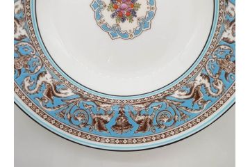 イギリス　WEDGWOOD(ウェッジウッド)　FLORENTINE TURQUOISE(フロレンティーン ターコイズ)　食卓を華やかに演出するプレート4枚セット(グロテスク文様、フルーツ、果物、大皿、スーププレート、洋食器、英国)(R-081223)