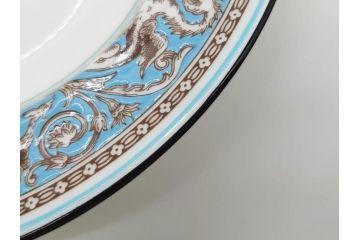 イギリス　WEDGWOOD(ウェッジウッド)　FLORENTINE TURQUOISE(フロレンティーン ターコイズ)　食卓を華やかに演出するプレート4枚セット(グロテスク文様、フルーツ、果物、大皿、スーププレート、洋食器、英国)(R-081223)