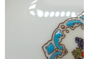 イギリス　WEDGWOOD(ウェッジウッド)　FLORENTINE TURQUOISE(フロレンティーン ターコイズ)　食卓を華やかに演出するプレート4枚セット(グロテスク文様、フルーツ、果物、大皿、スーププレート、洋食器、英国)(R-081223)