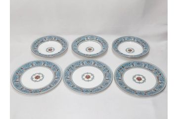 イギリス　WEDGWOOD(ウェッジウッド)　FLORENTINE TURQUOISE(フロレンティーン ターコイズ)　フォーマルで食卓が華やぐプレート3枚&スーププレート3枚セット(グロテスク文様、フルーツ、果物、スープ皿、洋食器、英国)(R-081224)