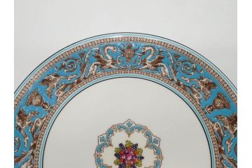 イギリス　WEDGWOOD(ウェッジウッド)　FLORENTINE TURQUOISE(フロレンティーン ターコイズ)　フォーマルで食卓が華やぐプレート3枚&スーププレート3枚セット(グロテスク文様、フルーツ、果物、スープ皿、洋食器、英国)(R-081224)