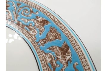 イギリス　WEDGWOOD(ウェッジウッド)　FLORENTINE TURQUOISE(フロレンティーン ターコイズ)　フォーマルで食卓が華やぐプレート3枚&スーププレート3枚セット(グロテスク文様、フルーツ、果物、スープ皿、洋食器、英国)(R-081224)