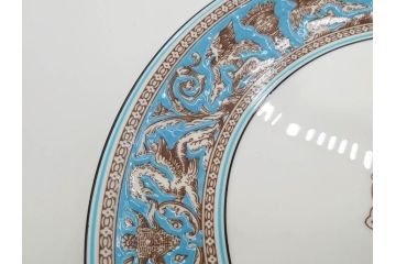 イギリス　WEDGWOOD(ウェッジウッド)　FLORENTINE TURQUOISE(フロレンティーン ターコイズ)　フォーマルで食卓が華やぐプレート3枚&スーププレート3枚セット(グロテスク文様、フルーツ、果物、スープ皿、洋食器、英国)(R-081224)