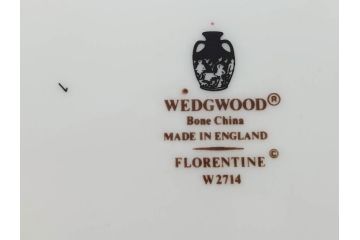 イギリス　WEDGWOOD(ウェッジウッド)　FLORENTINE TURQUOISE(フロレンティーン ターコイズ)　フォーマルで食卓が華やぐプレート3枚&スーププレート3枚セット(グロテスク文様、フルーツ、果物、スープ皿、洋食器、英国)(R-081224)