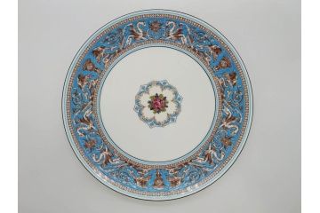 イギリス　WEDGWOOD(ウェッジウッド)　FLORENTINE TURQUOISE(フロレンティーン ターコイズ)　フォーマルで食卓が華やぐプレート3枚&スーププレート3枚セット(グロテスク文様、フルーツ、果物、スープ皿、洋食器、英国)(R-081224)