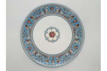 イギリス　WEDGWOOD(ウェッジウッド)　FLORENTINE TURQUOISE(フロレンティーン ターコイズ)　フォーマルで食卓が華やぐプレート3枚&スーププレート3枚セット(グロテスク文様、フルーツ、果物、スープ皿、洋食器、英国)(R-081224)