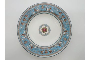 イギリス　WEDGWOOD(ウェッジウッド)　FLORENTINE TURQUOISE(フロレンティーン ターコイズ)　フォーマルで食卓が華やぐプレート3枚&スーププレート3枚セット(グロテスク文様、フルーツ、果物、スープ皿、洋食器、英国)(R-081224)