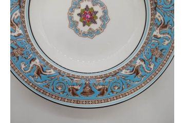 イギリス　WEDGWOOD(ウェッジウッド)　FLORENTINE TURQUOISE(フロレンティーン ターコイズ)　フォーマルで食卓が華やぐプレート3枚&スーププレート3枚セット(グロテスク文様、フルーツ、果物、スープ皿、洋食器、英国)(R-081224)
