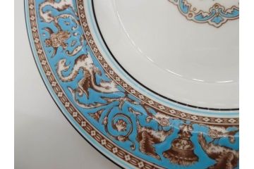 イギリス　WEDGWOOD(ウェッジウッド)　FLORENTINE TURQUOISE(フロレンティーン ターコイズ)　フォーマルで食卓が華やぐプレート3枚&スーププレート3枚セット(グロテスク文様、フルーツ、果物、スープ皿、洋食器、英国)(R-081224)